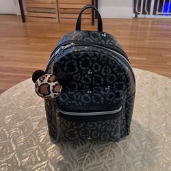 Disney Parks Mickey Icon Leopard Pattern Backpack With Mickey Leopard Bag Charm