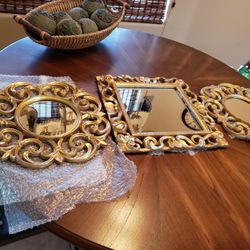 gold decorative 3 piece hanging mirrors