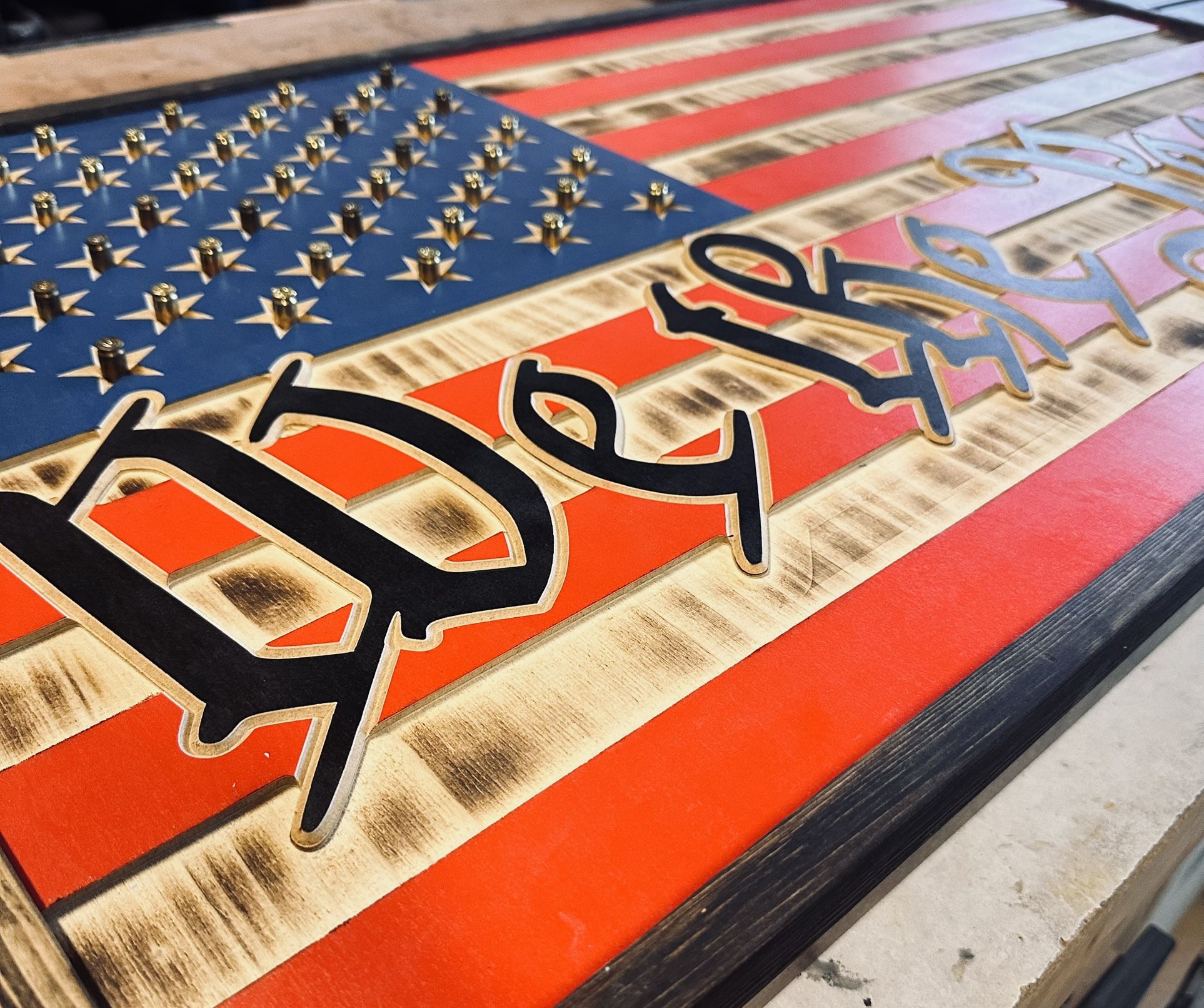 Custom Flag Challenge Coin Display Using Spent Brass