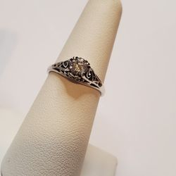 Sterling Silver Scrolled Rhinestone Ring