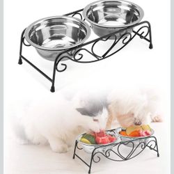 Stainless Steel Raised Pet Bowls, Double Pet Food & Water Bowls