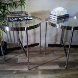 Beautiful Chrome And Glass End Tables