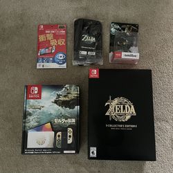 Zelda TOTK Collectors Edition Game & Special Edition Nintendo Switch OLED Custom White Imported From Japan With Amino And Hip Pack