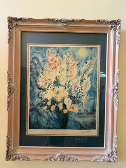 Marc Chagall Blue Bouquet Lithograph Framed & Signed 207/500