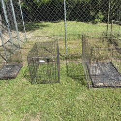 Three dog kennels, small, medium, and large