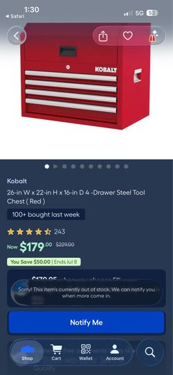 Kobalt 26-in W x 22-in H x 16-in D 4-Drawer Steel Tool Chest (Red)