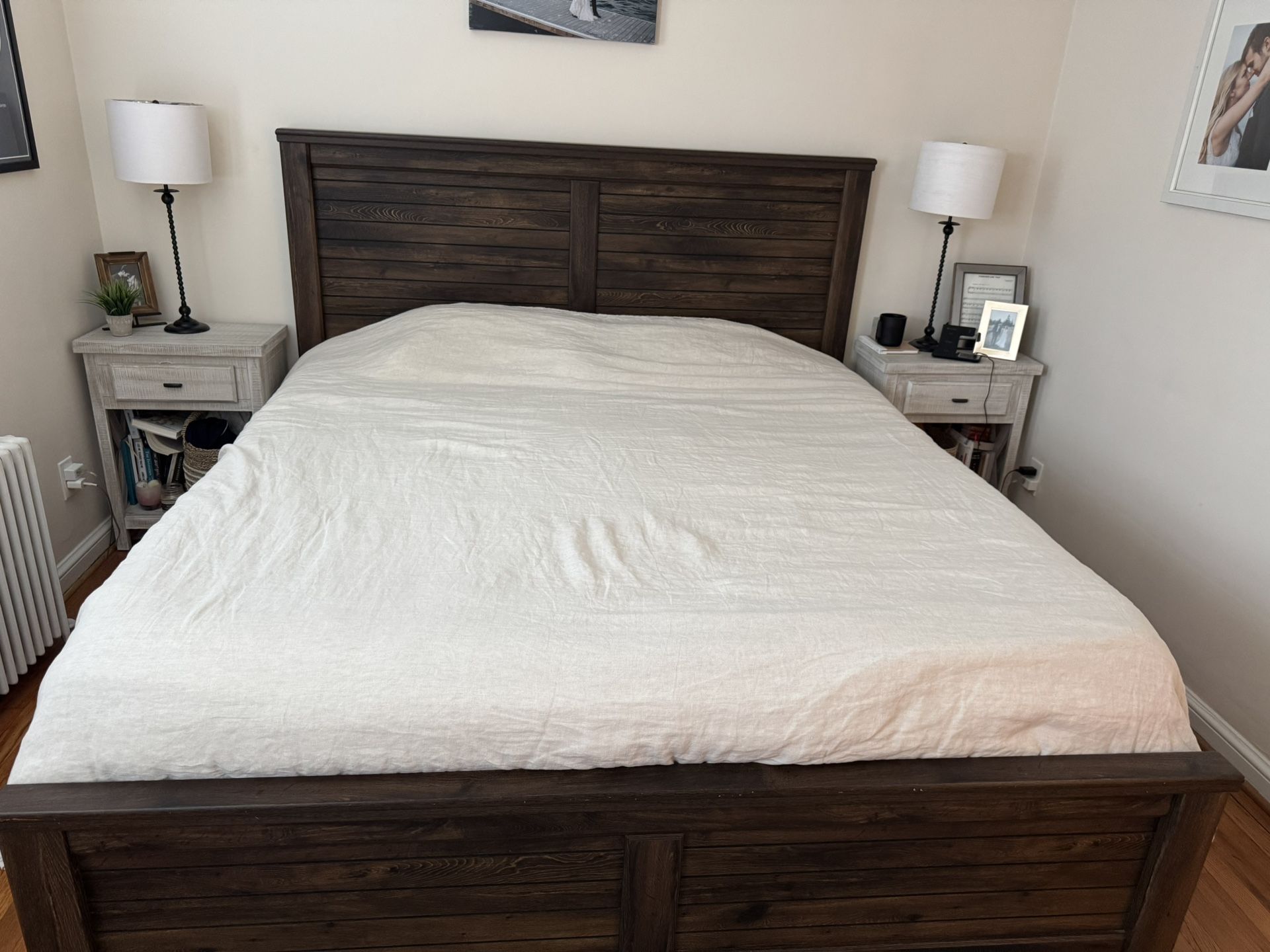 Beautiful matching bedroom set! King size bed frame and dresser.