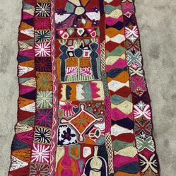 Vintage Hand-Embroidered Iraqi Rug – Samawa Tribal Textile – Rare Folk Art .