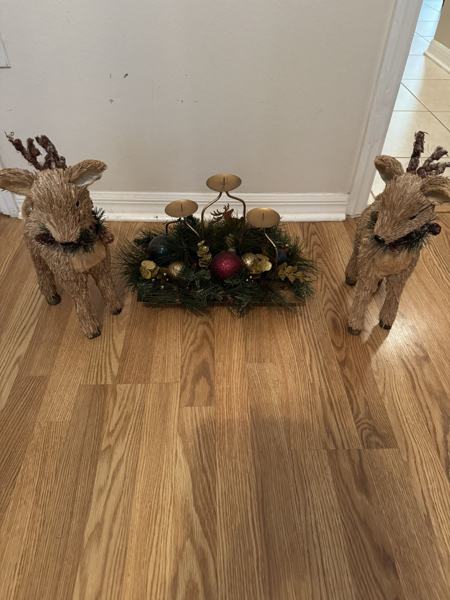 Christmas Decor 2 Small Deer and Candle holder