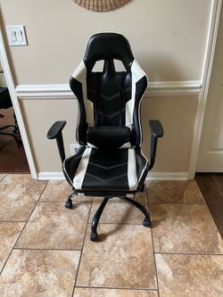 White/Black Ergonomic Gaming Chair with Footrest & Lumbar Support – $29