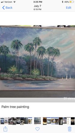 Palm tree painting 40” x 50” white washed frame