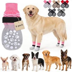 6PCS Dog Socks to Prevent Licking Paws with Grippers for Hardwood Floors Anti Slip, Winter Pet Shoes Booties