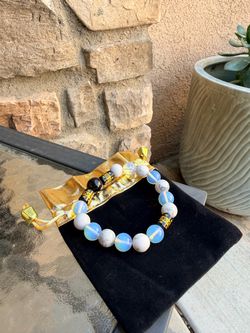 Beaded Stretch Bracelet with Stone Beads
