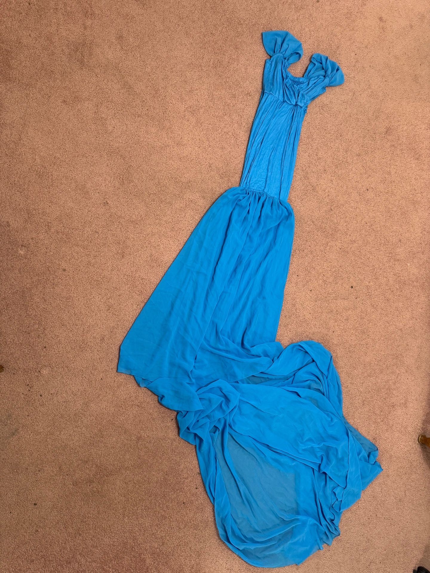 New small blue teal long train mermaid stretchy dress sheer maternity photo gown