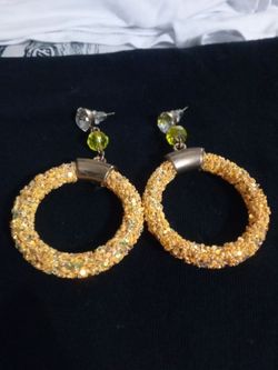 Gold Glitter Hoop Drop Earrings