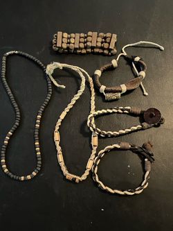 Vintage leather beads and hemp bracelets and necklaces lot