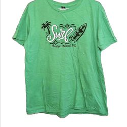 Surf Tshirt Padre Island Texas Size L Green Ligntweight Soft Unisex
