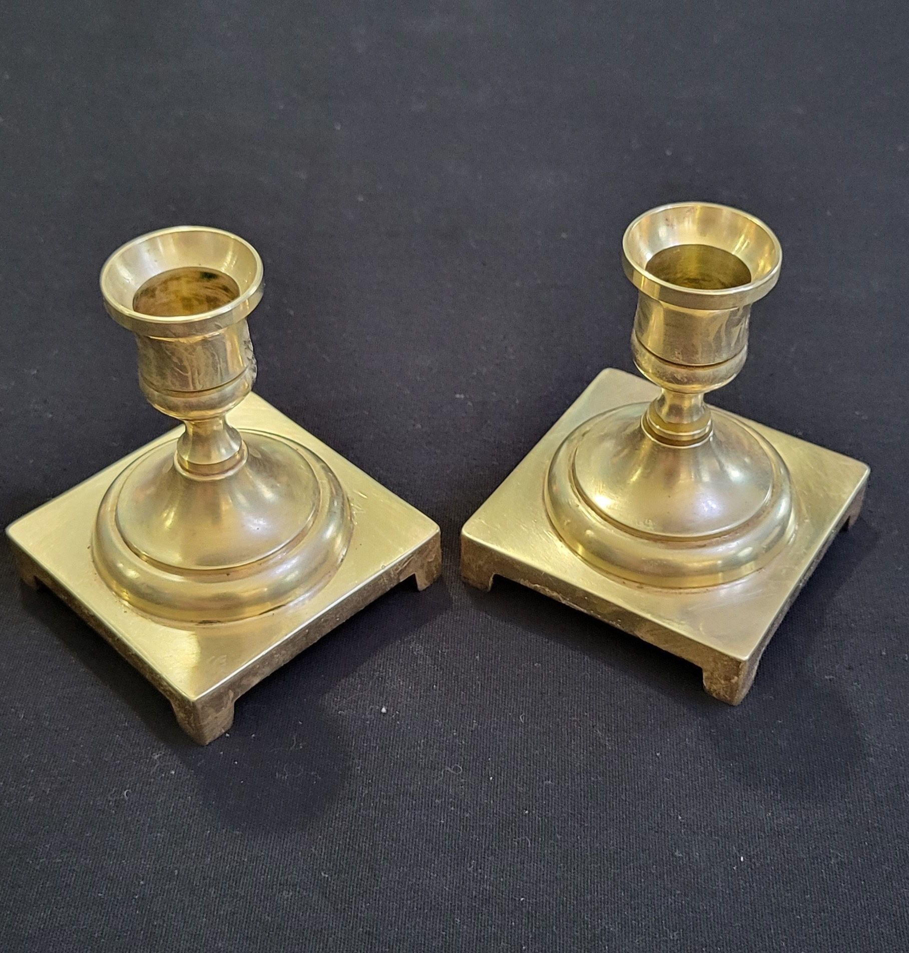 Vtg Brass Candle Holders 3.75"X2.75" Set Of 2 Marked CM On Bottom