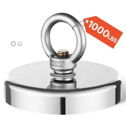Fishing Magnet, 1000 LBS/454 Kg Pulling Force Super Strong Neodymium Fishing Magnet, Rare Earth Magnet with Handle Diameter 2.72 in/69 mm for Retrievi