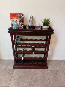 Rustic Dark Wood Wine Rack Bar Stand / Beverage Storage Cabinet