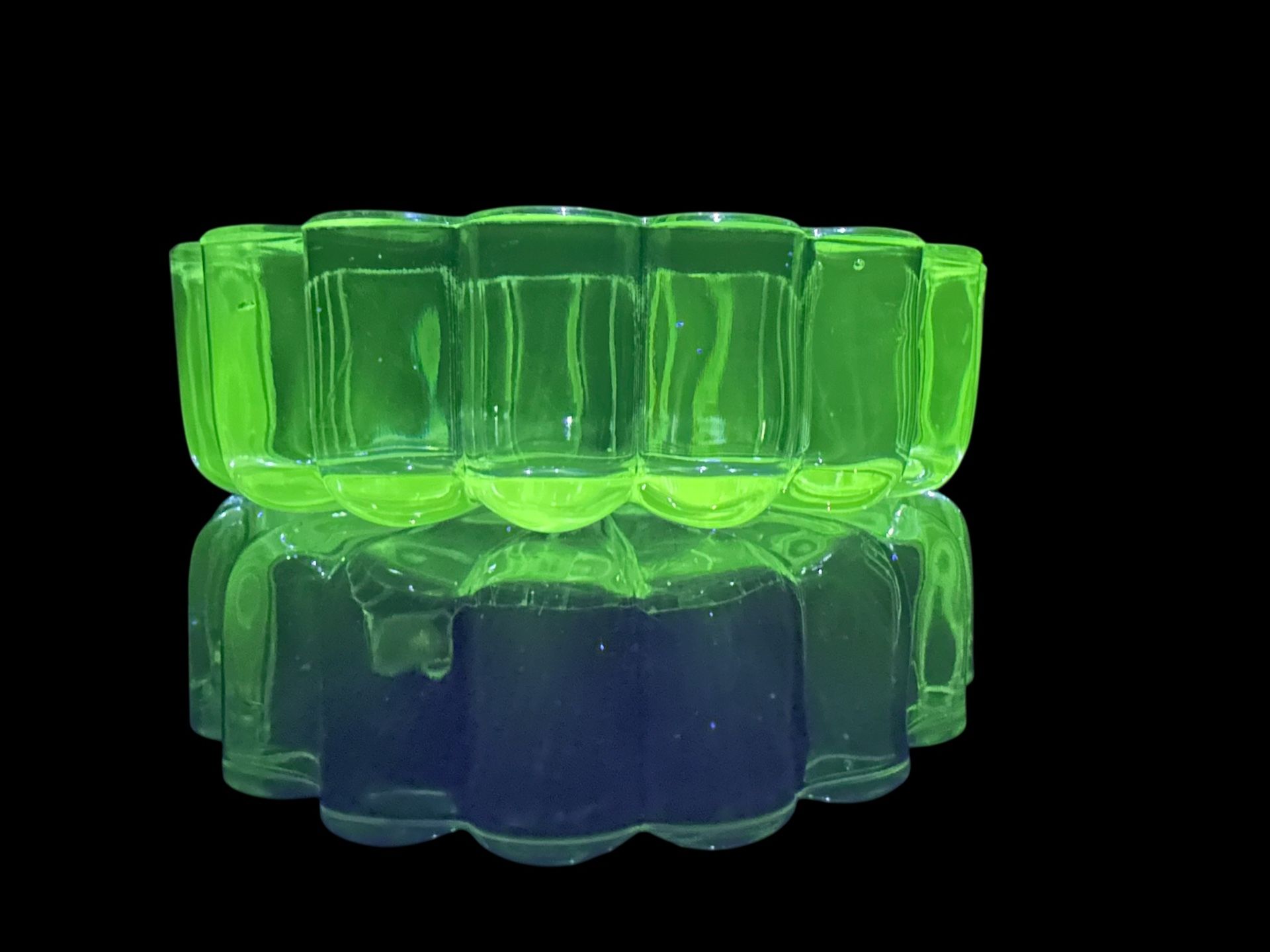 Heisey Crystolite 7" Round Candy Dish, Ribbed, Clear, No Lid - UV Reactive Glass