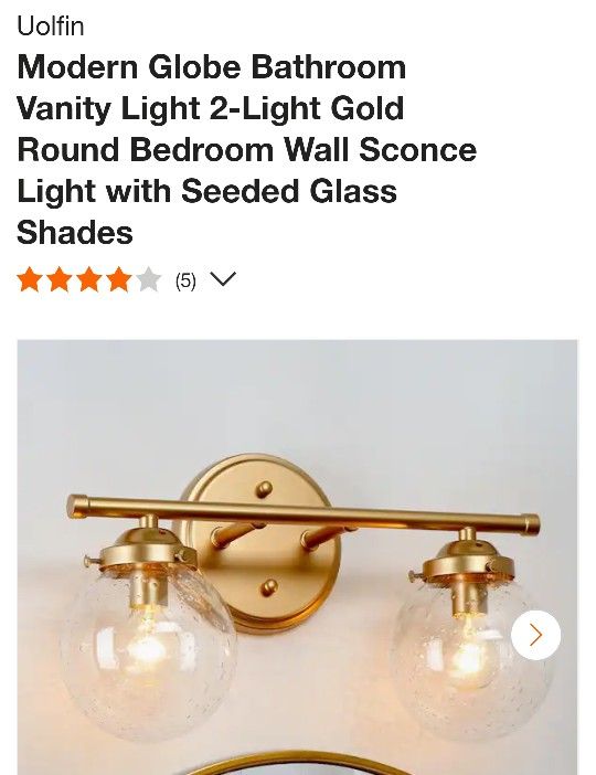 Uolfin Modern 2 Light Bathroom Vanity Light Fixture In Gold, Few Available 