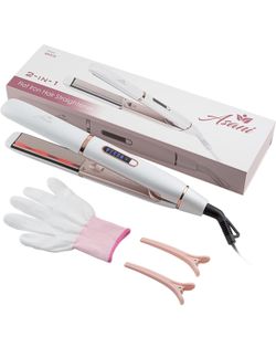 Flat Iron Hair Straightener and Curler 2 in 1 - Negative Ion Hair Straightener with Anti-Frizz Ceramic Coating - 5 Adjustable Heat Settings - Fast Hea