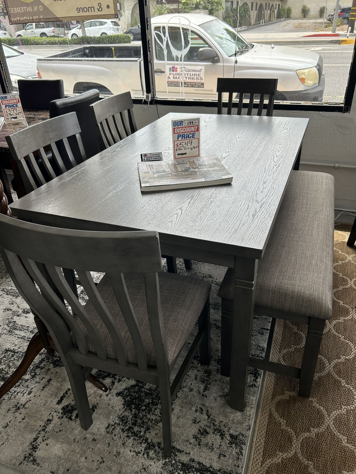 Wood Dining Room Set 6 Pieces With Bench 