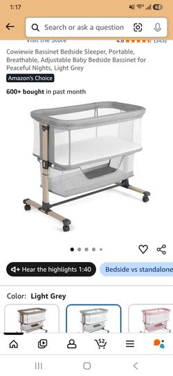 Cowiewie Bassinet Bedside Sleeper, Portable, Breathable, Adjustable Baby Bedside Bassinet for Peaceful Nights, Light Grey
