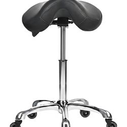Brand New Black/Chrome Height Adjustable Rolling Saddle Stool