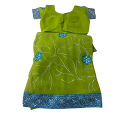 Indian Sliver Green Blue Floral Sari Saree