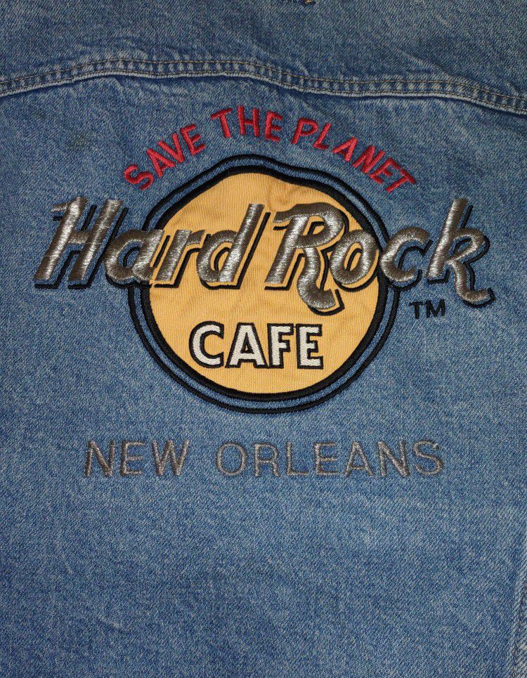 Men's Vintage Lee Jean Jacket/Denim Hard Rock 42R Button Up. 'Save The Planet'