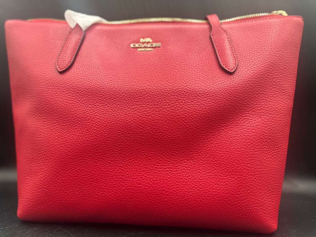 Coach Crossgrain Leather Zip Tote Shoulder Bag Miami Red