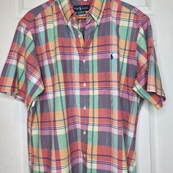 Ralph Lauren Shirt Mens XL Button Up 100% Cotton Short Sleeve MultiColored Plaid