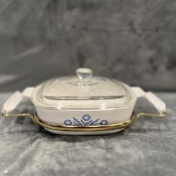 Vintage 1960s Corning Ware P-1-SM 1 QT Glass Casserole Blue Cornflower Square With Lid