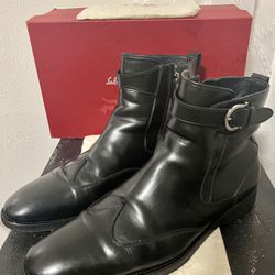 Salvatore Ferragamo “Cyrano” black wingtip Dress Boots. 