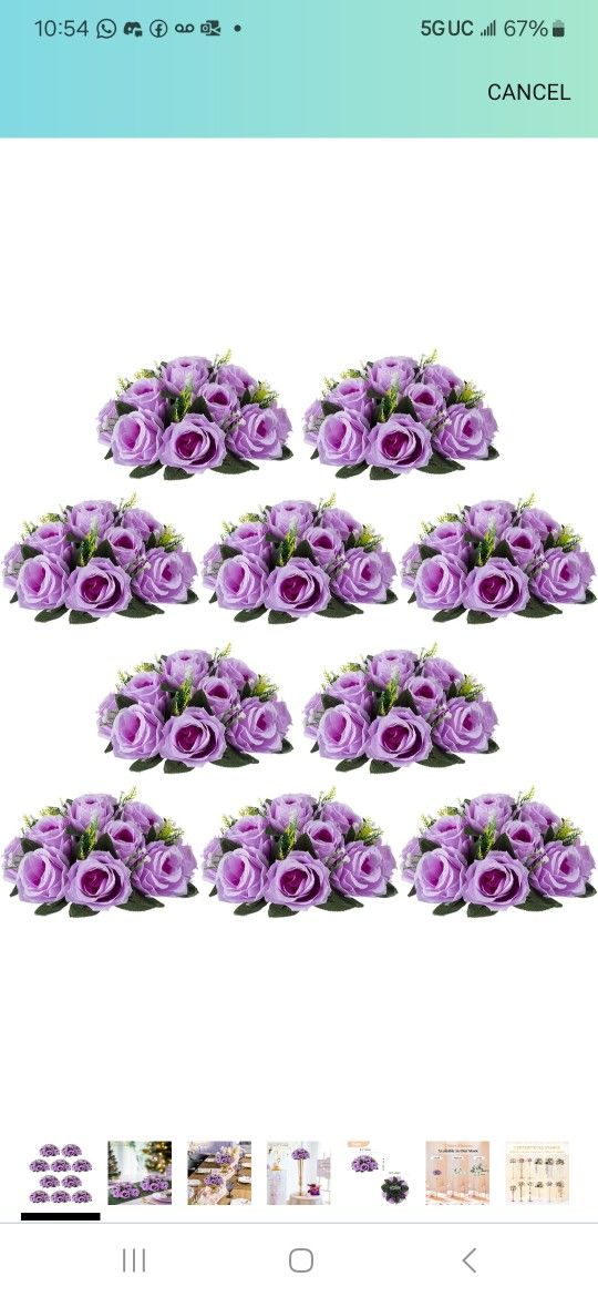 NUPTIO Artificial Flower Centrepieces for Tables - 10 Pcs Lilac Fake Flowers Roses Balls 9.5in Diameter - Silk Faux Rose Arrangement for Wedding Party