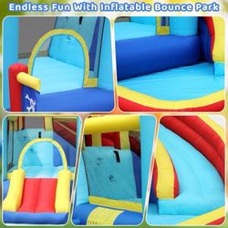 C249 $140  Inflatable Water Slide Bounce House for Kids 3+, Outdoor Water Park Bounce Castle with Blower, Splash Pool, Climbing Wall, Jumping Area  Ex
