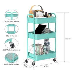 3-Tier Rolling Utility Cart with Caster Wheels