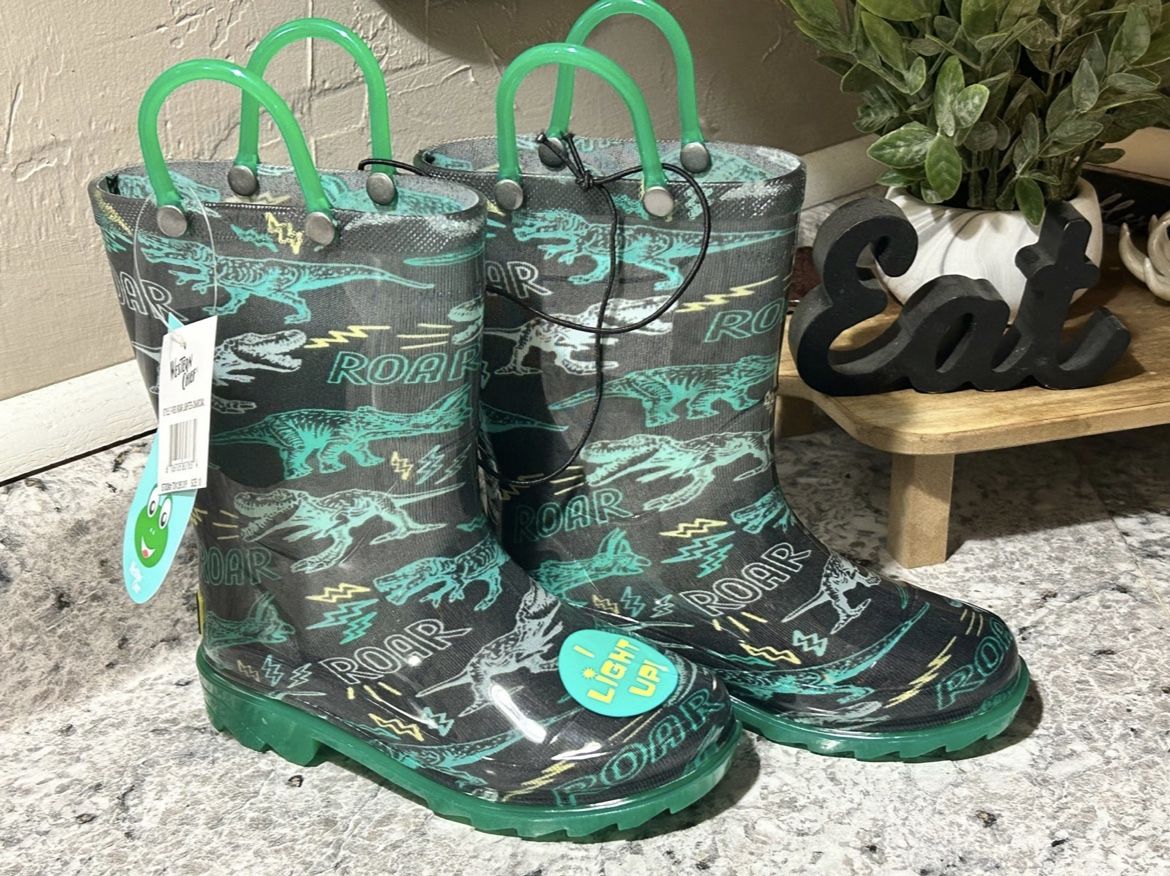 NEW Toddler Boys' Girls Western Chief Dinosaur Dino Rain Boots Light Up Sz 8