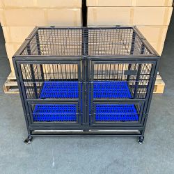 New in Box $190 Folding Heavy-Duty Dog Crate 41”x31”x34” Dual-Door Stackable Cage Kennel, Divider, Plastic Tray