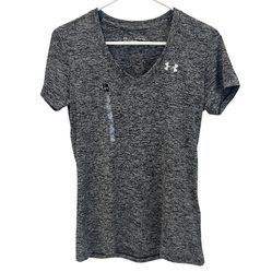 Under Armour Tech Twist Womens XS V Neck Short Sleeve Shirt Black White Loose