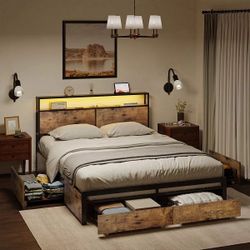 Industrial Style Queen Platform Modern Bed Frame