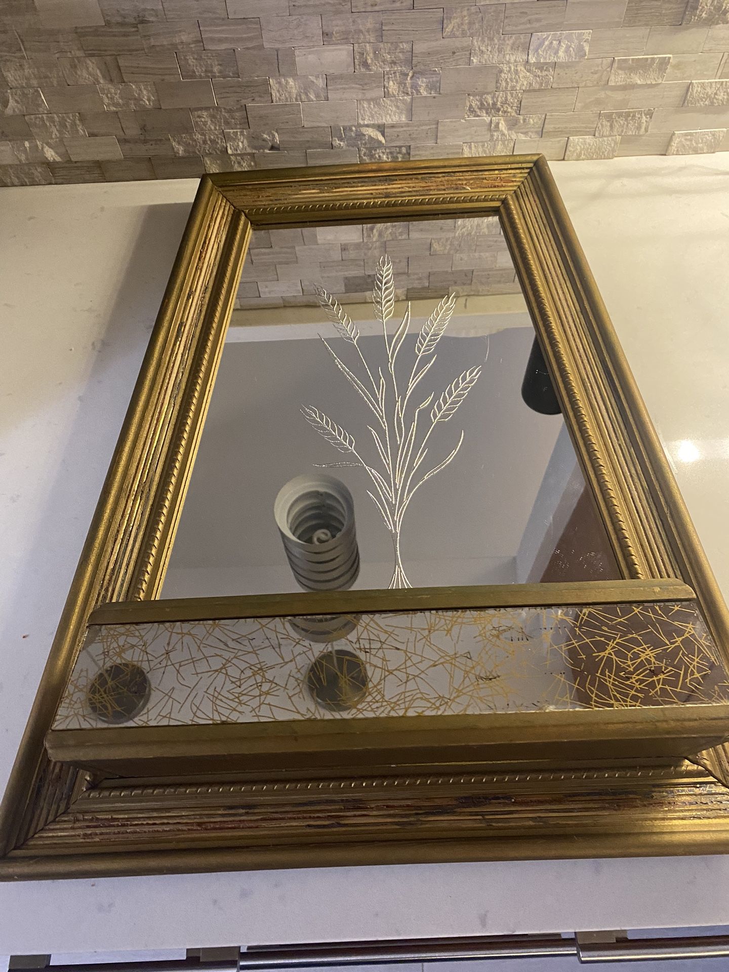 Antique Mirror With Storage Shelf
