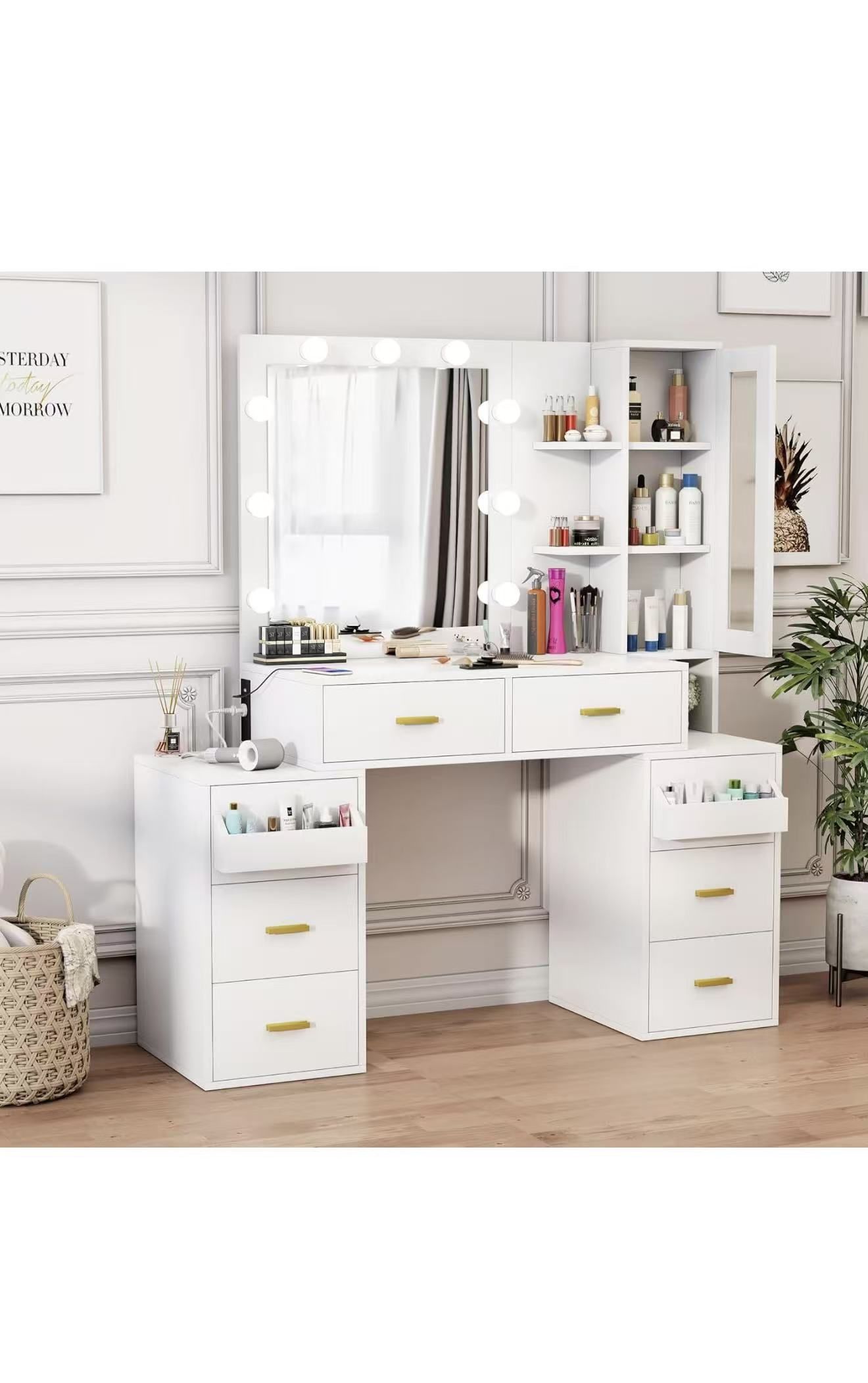 Makeup Vanity Desk with Mirror and 3-Color Lights