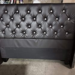 Poundex Full Size Black Faux Leather Tufted Platform Bed 