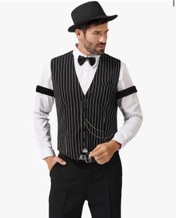 Gomez Addams Halloween Costume Set Men’s M – Vest, Hat, Pocket Watch, Tie & Bow Tie