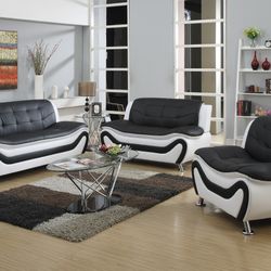 💥Brand New Leather Black & White, Black & Red Sofa + Loveseat - Chair | Pay After Delivery 🚚 