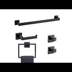 5-Piece Bath Hardware Set with Towel Ring Toilet Paper Holder Towel Hook - Black