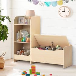 Kids Bookshelf and Toy Storage Organizer with Reading Nook, 3-Tier Baby Nursery Bookshelf with Bench and Storage Cabinet